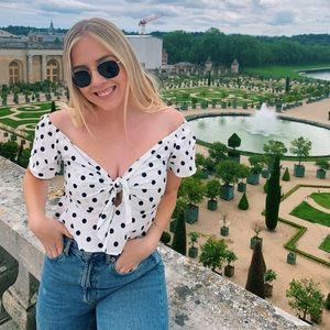 Blue & White Polka Dot Top